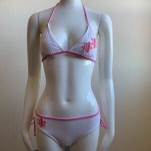 Billabong Girls swimwear pink & white floral patch and logo bikini set